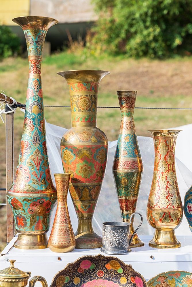Armenia-Sevan Souvenir vases at market near the Sevanavank Monastery on Lake Sevan